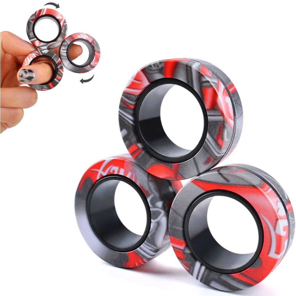 Red & Gray Swirl Magnetic Fidget Rings (Set of 3)